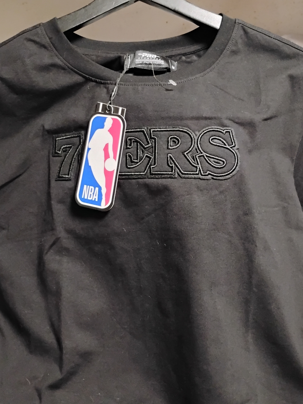 NBA 76ers Black Tee with Pink & White Logo